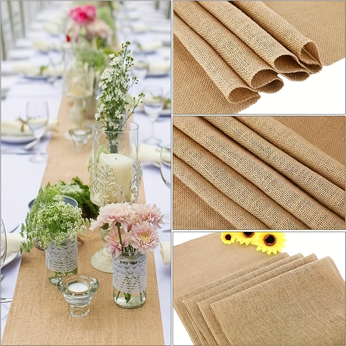 1pc Jute Table Runner Wedding Party Burlap Table Runner Natural Jute Table Cloth