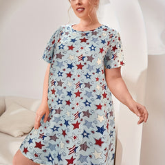 Women's Plus Flag & Star Print Independence Loungewear Dress