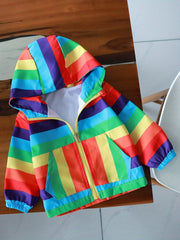Boys Rainbow Windbreaker Hooded Jacket Zip Up Coat