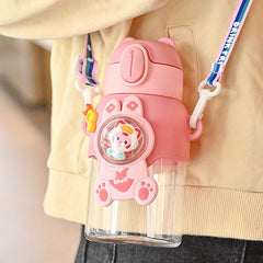 600ml Leakproof Plastic Water Bottle with Straw and Carrying Strap