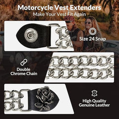 2pcs Steel Buckle Motorcycle Vest Extension Chain Retro Riding Style
