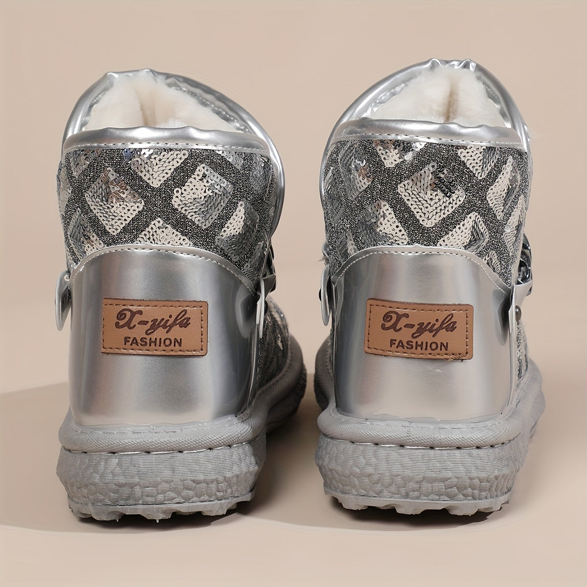 Y2K Snow Boots Sequin Glitter Chain Heighten Non Slip