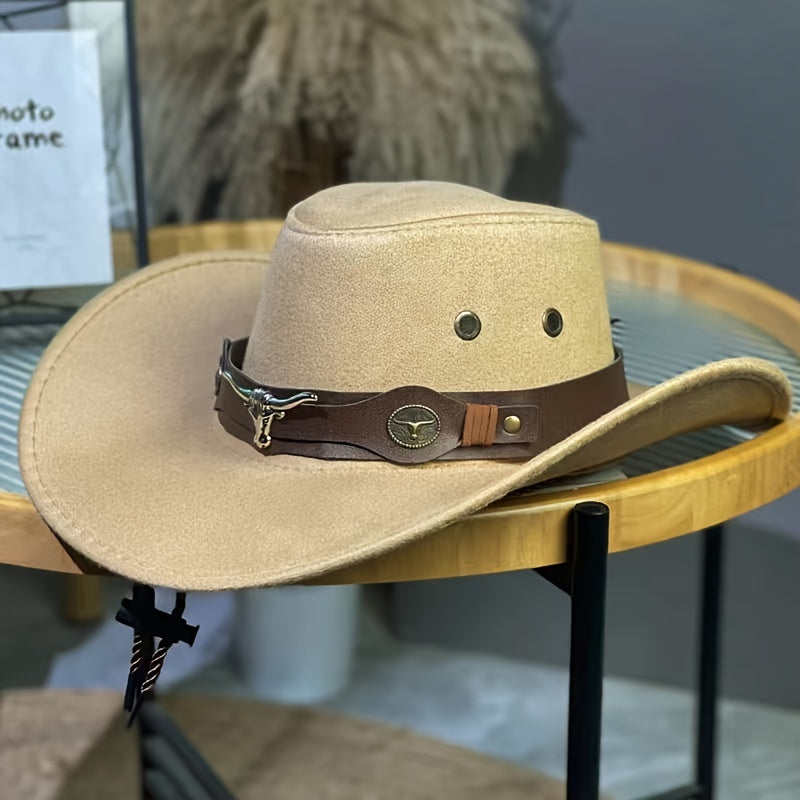 Western Cowboy Hat Wide Brim Hat with Wide Belt for Men