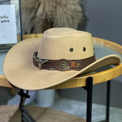 Western Cowboy Hat Wide Brim Hat with Wide Belt for Men
