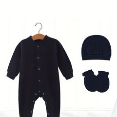 Newborn Cotton Romper Set Baby Long Sleeve Footed Jumpsuit Onesie With Hat