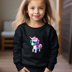 Girls Unicorn Pattern Crew Neck Long Sleeve Sweatshirt For Spring Fall