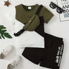 Boys Teen Casual T-shirt & Shorts Set with Sling Bag for Summer