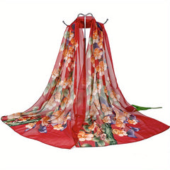 Chiffon Flower Print Scarf Silk Shawl Casual Windproof Head Wrap