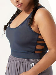 Plus Size Sports Bra Cut Out Side Racer Back Shockproof Running Yoga Bra