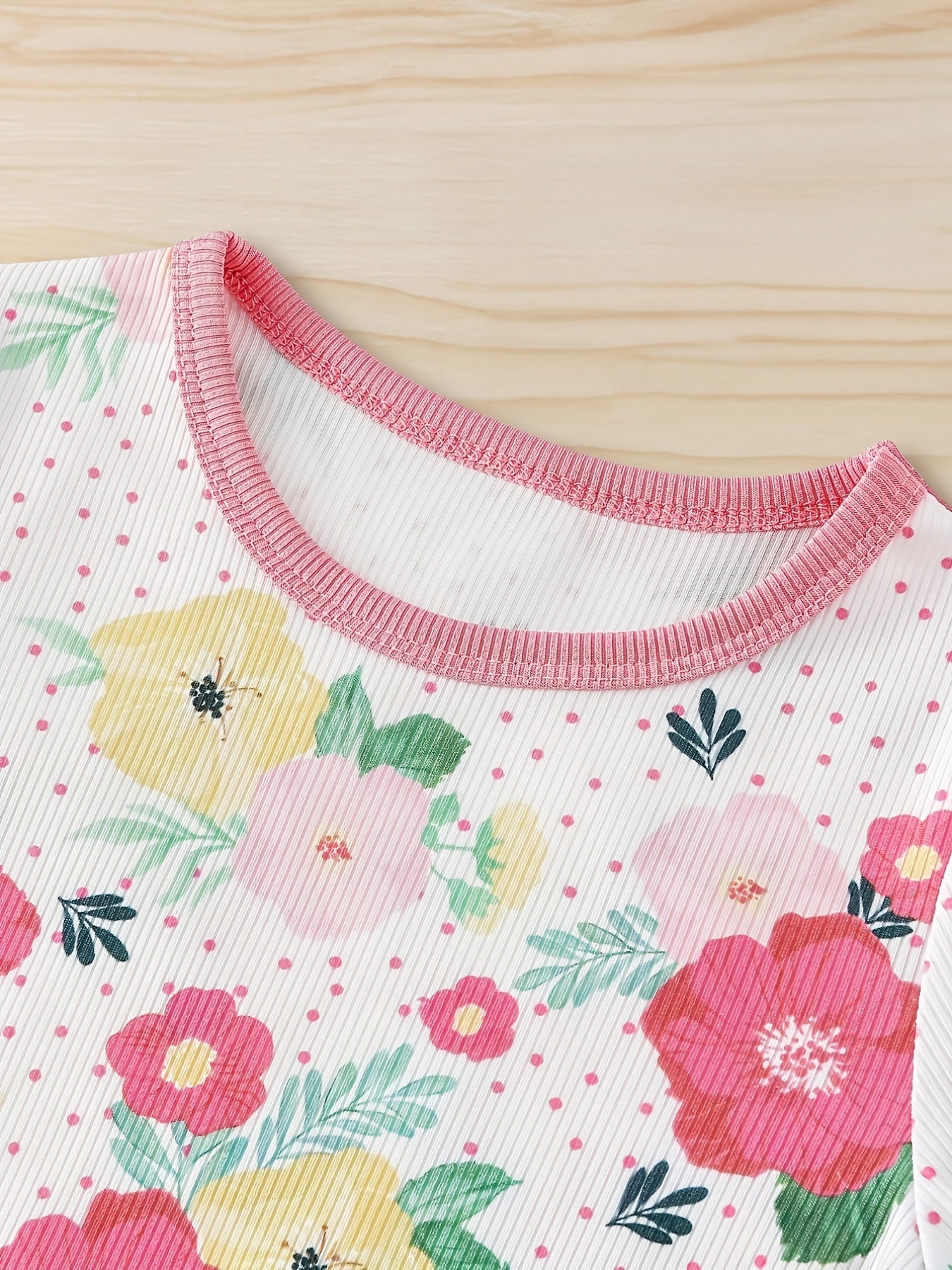 Floral Pattern Kid's Pajamas 2pcs Set Long Sleeve Top & Pants