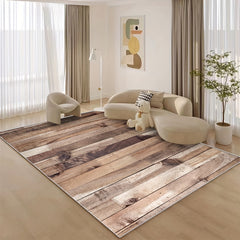 Wooden Print Area Rug Light Style Floor Mat Washable Home Decor Soft Non-slip