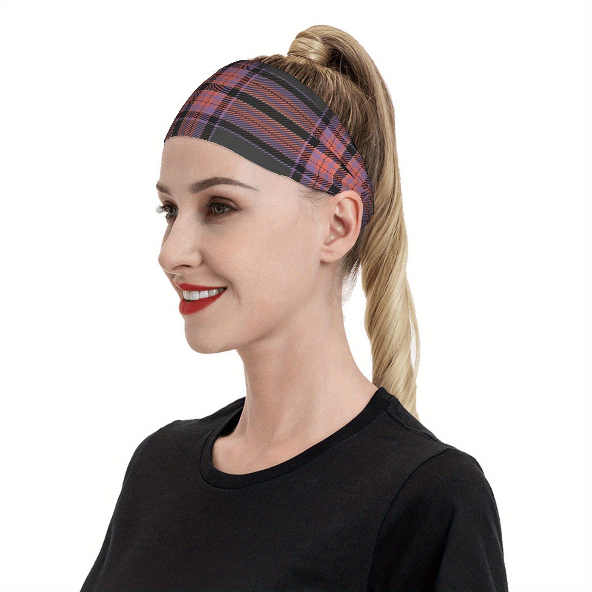 Vintage Plaid Headband Purple Orange Striped Sports & Casual Outfits
