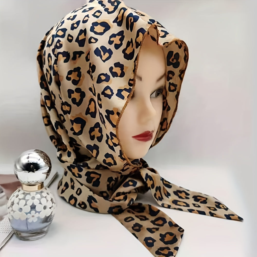 Leopard Print Hijab Lace Up Head Scarf Soft Turban Bandana