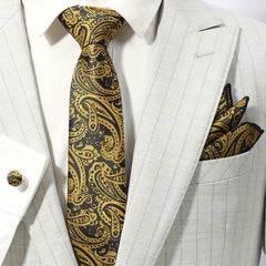 4pcs Golden Paisley Tie Set for Men Women