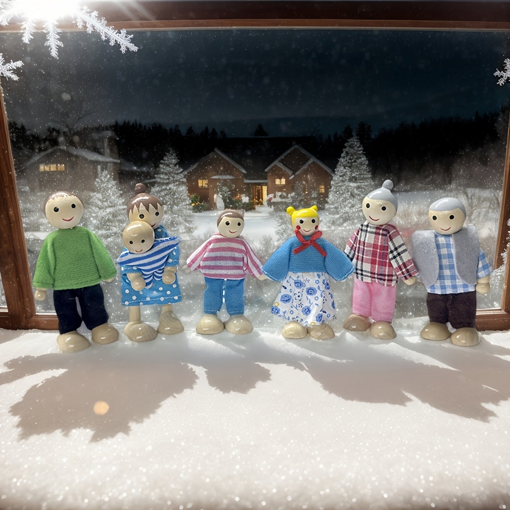 Wooden Articulated Family Portrait Doll Set Various Figures Christmas Decor