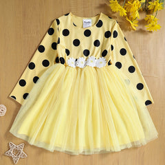 Kid Girls Polka Dot Print Princess Tutu Dress Long Sleeve Pullover