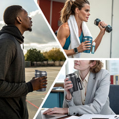 WATERSY 380ml Stainless Steel Coffee Mug with Lid and Strap