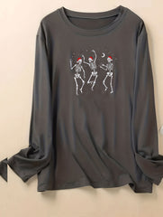 Plus Size Christmas Gothic Lounge Top Women's Plus Christmas Hat Skull Graphic
