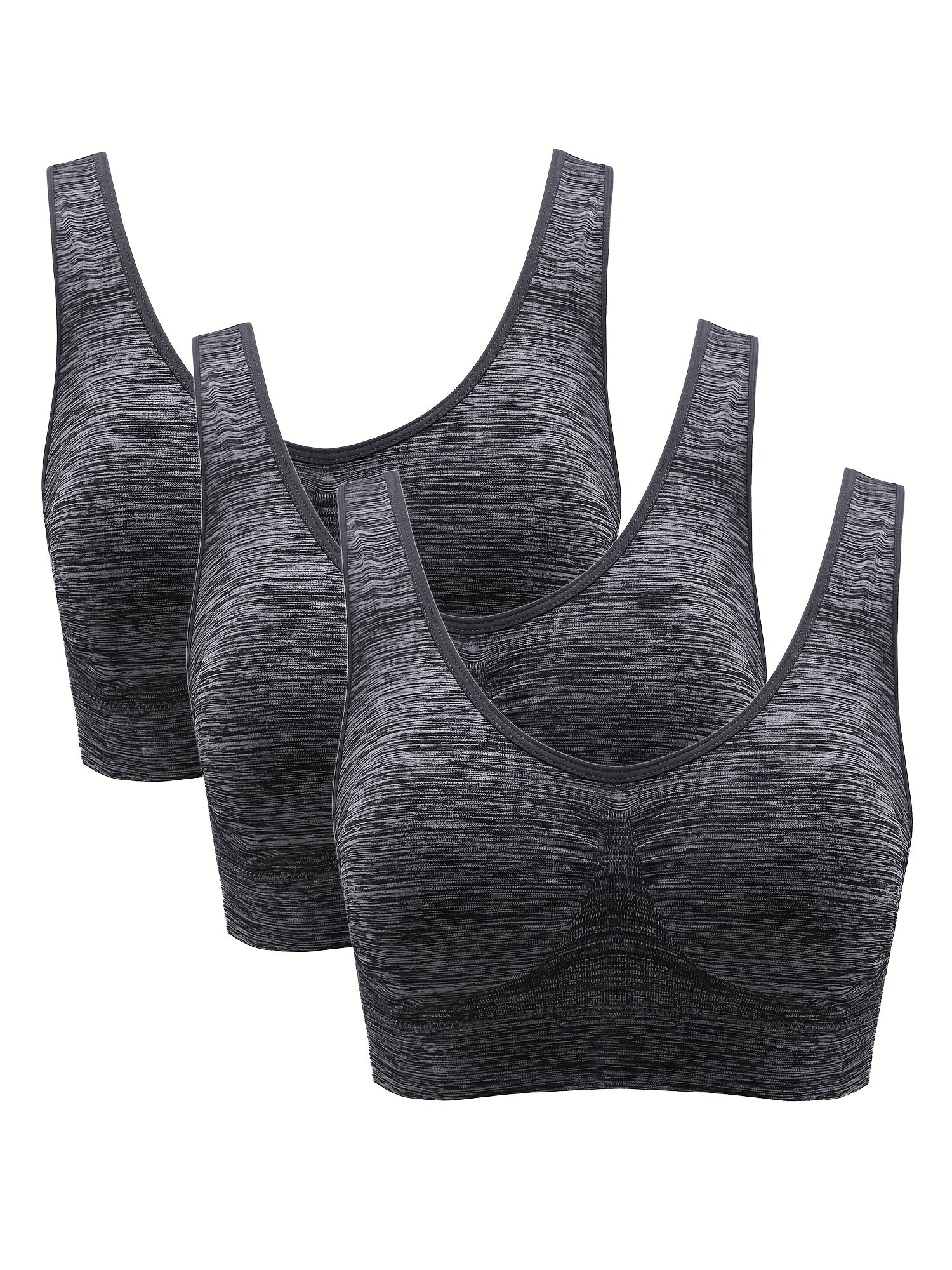 3 Pack Plus Size Sports Bra Set Women's Plus Ruched Seamless Full Coverage