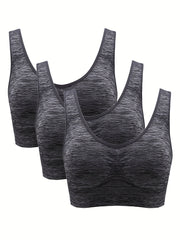 3 Pack Plus Size Sports Bra Set Women's Plus Ruched Seamless Full Coverage