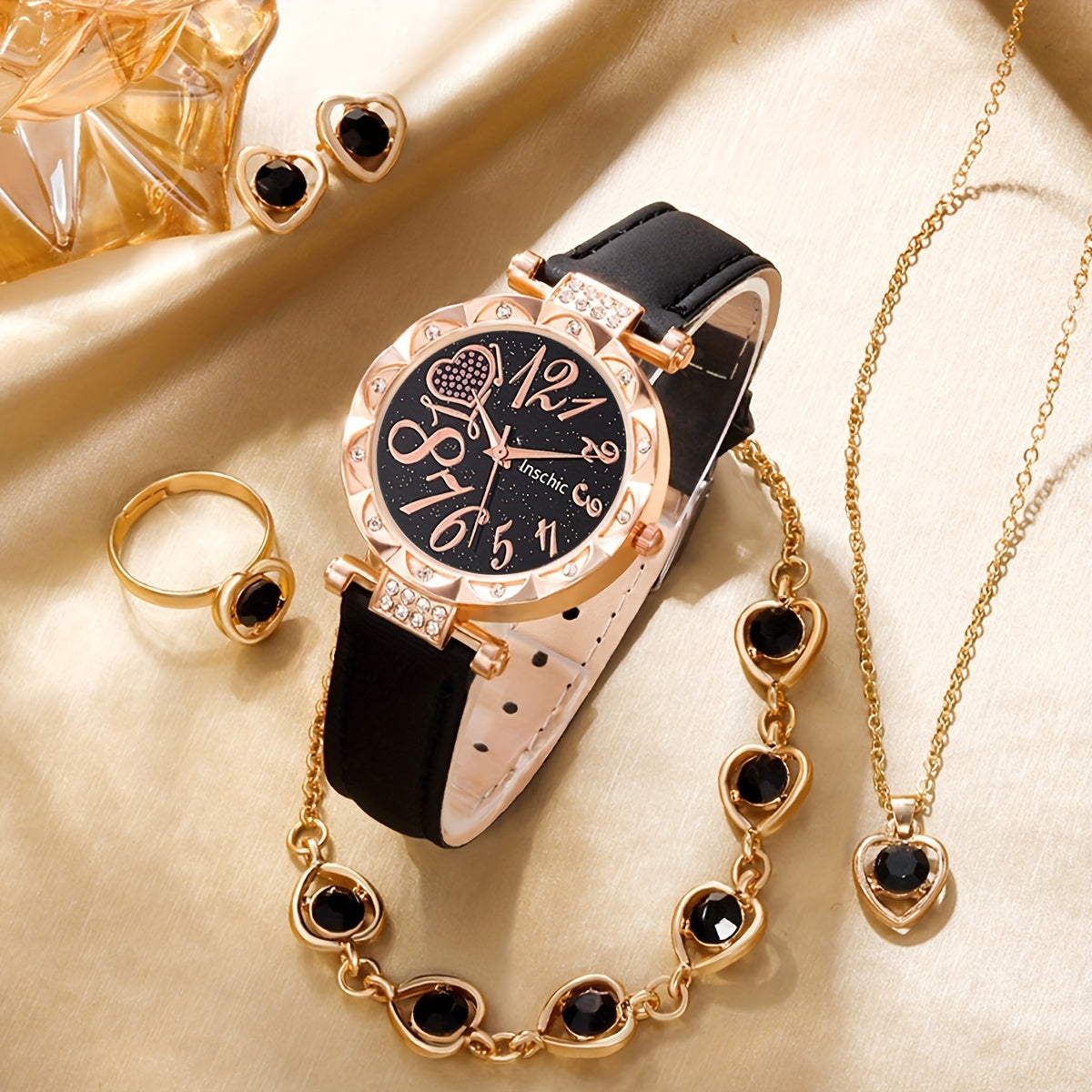Rhinestone Quartz Watch & Jewelry Set