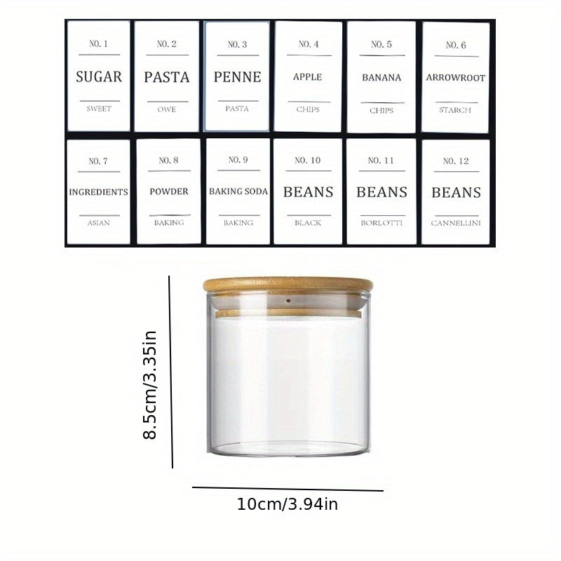 750ML Glass Storage Jar Sealed Jar With 12 Food Labels