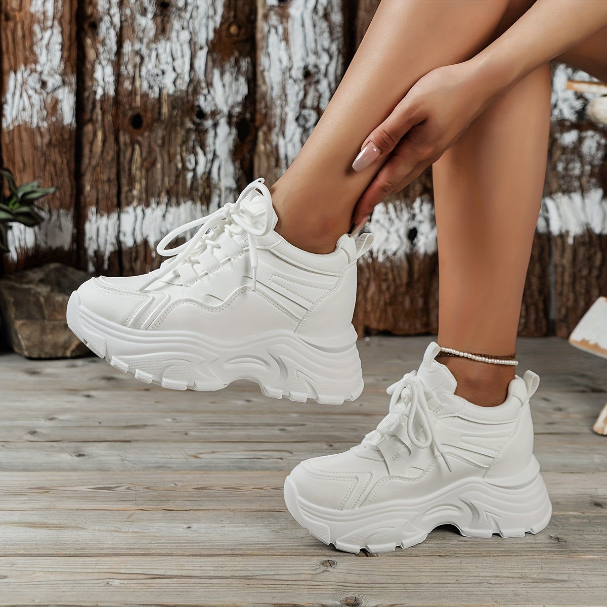Platform Chunky Sneakers Height Increased Lace Up Casual Dad Shoes