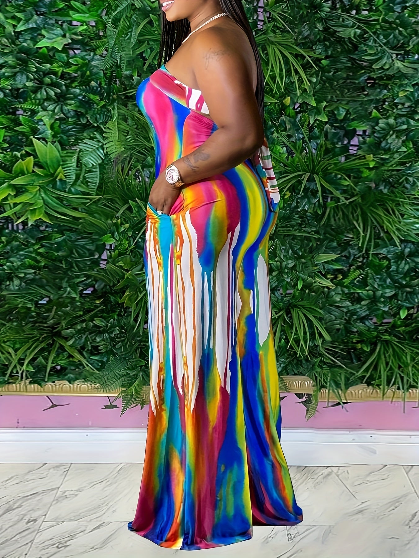 Rainbow Graffiti Wide Leg Tube Jumpsuit