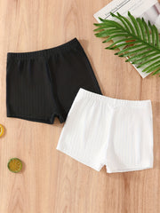 2pcs Girls Ribbed Elastic Waist Shorts for Kids