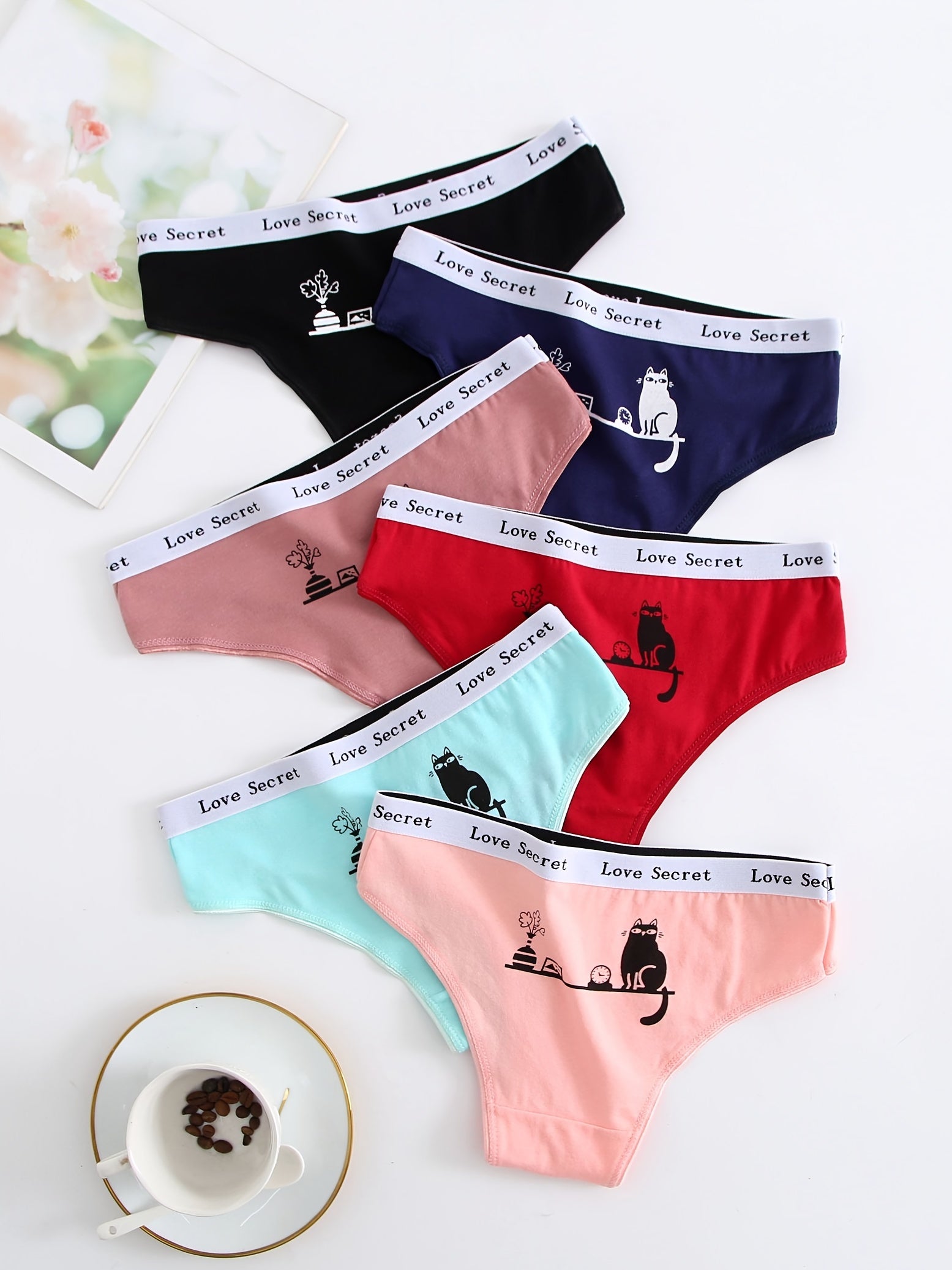 6pcs Cat Pattern Hipster Panties Women's Lingerie