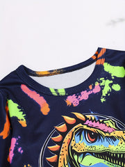 Boy's Dino Graffiti 2pcs Set Long Sleeve Top Casual Outfits For Spring Fall