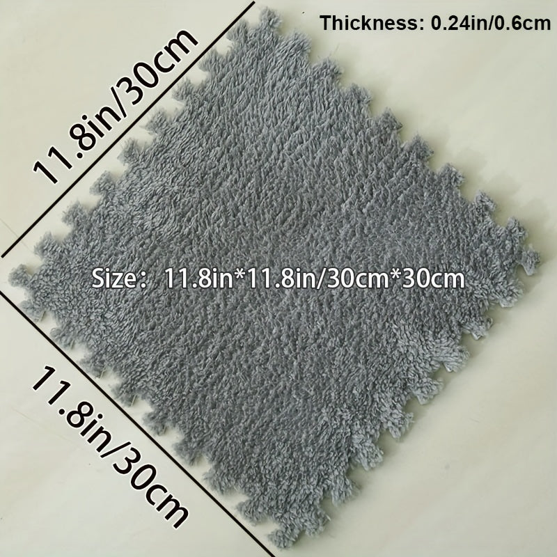 6pcs Soft Interlocking Shaggy Foam Mat Anti-slip Area Rugs for Home Decor