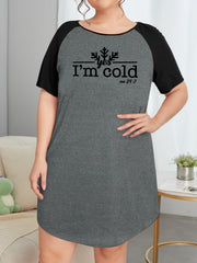Snowflake Slogan Print Round Neck Tee Sleep Dress