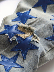 Men's Slim Fit Embroidered Star Ripped Jeans