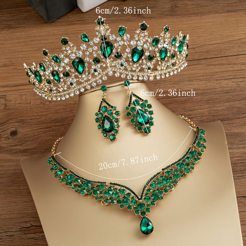 Baroque Crystal Tiaras Crowns Water Drop Wedding Jewelry Set