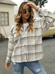 Plaid Hooded Jacket Casual Outwear For Fall & Winter Women's Clothing