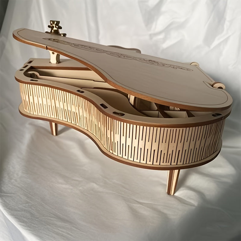 3D Wooden Piano Puzzle Craft Decor with Golden Accents