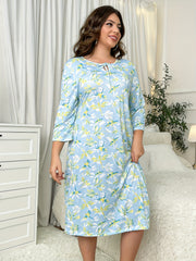 Dragonfly Print Nightdress Tie Neck Sleep Dress