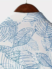 Men's Leaf Print Short Sleeve Button-Up Casual Shirt
