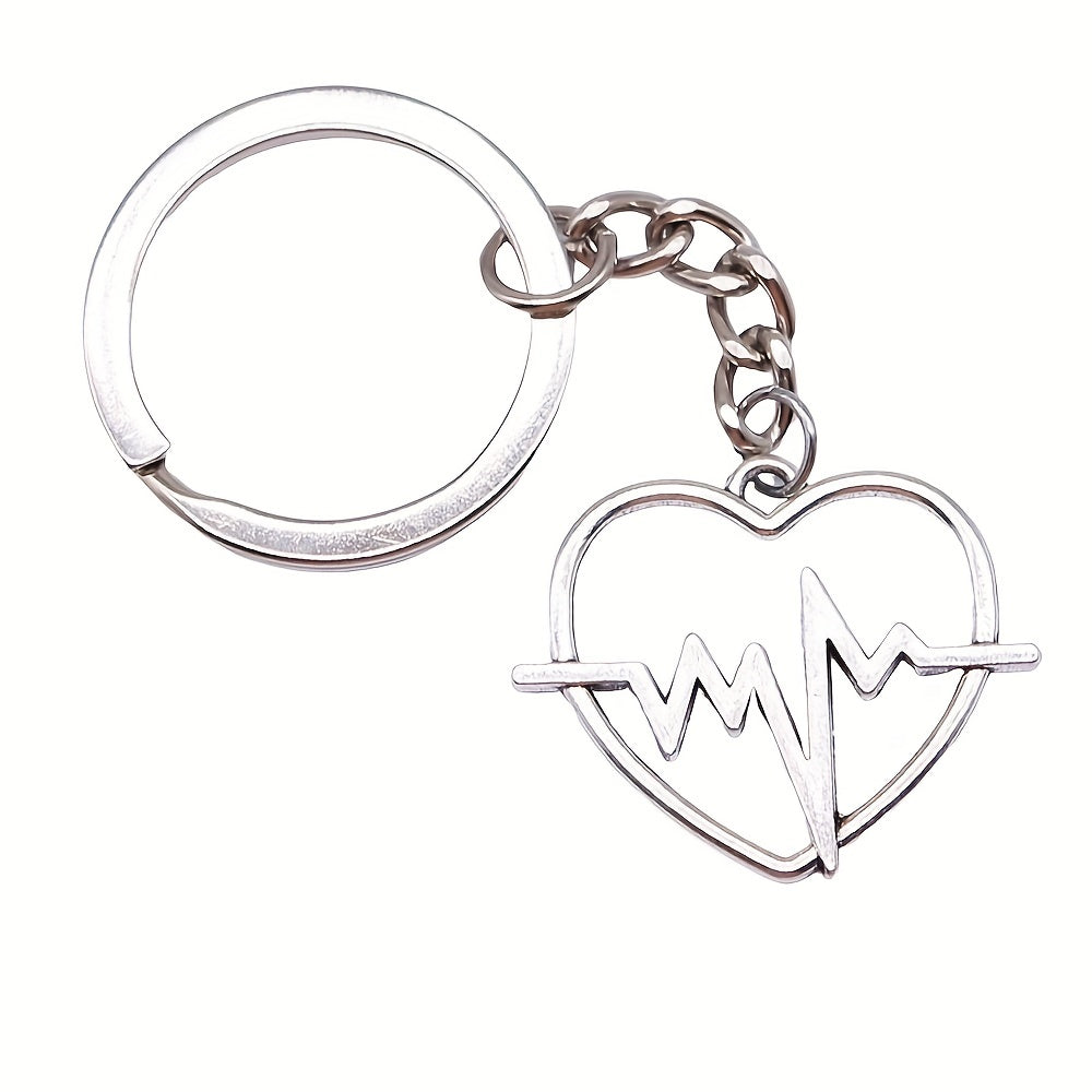 Vintage Silver Electrocardiogram Heart Pendant Keychain