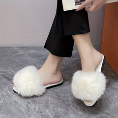 Women's Plush Furry Slippers Cozy Warm Open Toe Shoes