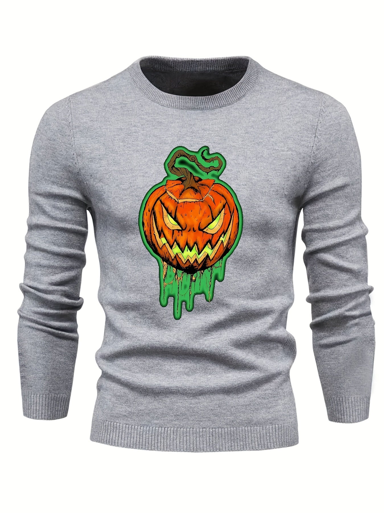 Jack O Lantern Slim Warm Sweater Men's Retro Style Crew Neck Pullover