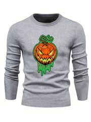 Jack O Lantern Slim Warm Sweater Men's Retro Style Crew Neck Pullover