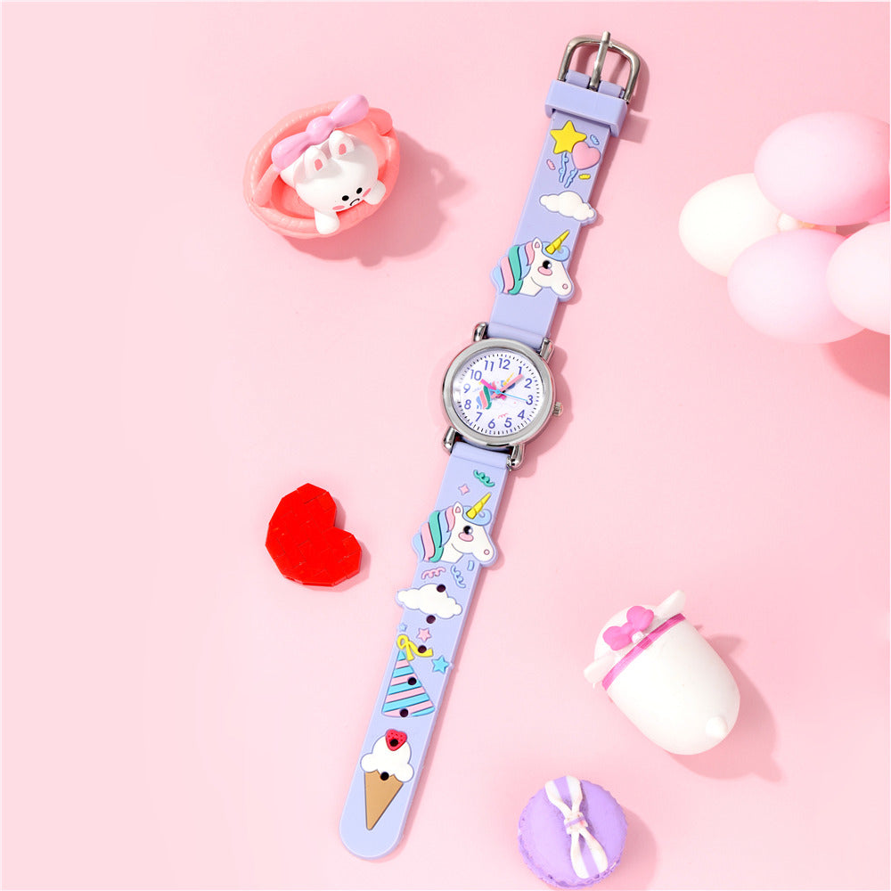 Girls Cartoon Quartz Watch Unicorn Ice Cream Print Gift