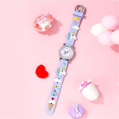 Girls Cartoon Quartz Watch Unicorn Ice Cream Print Gift
