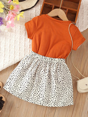 2pcs Toddler Girls Cat Graphic T Shirt & Skirt Set