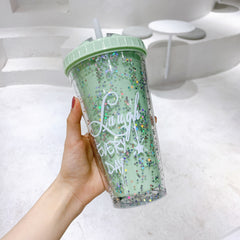 Sequined Straw Cup Portable Plastic Cup