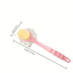 Long Handle Soft Hair Bath Brush with Rubbing Ball for Gentle Cleansing