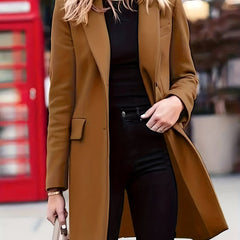 Solid Single Breasted Jacket For Fall & Winter