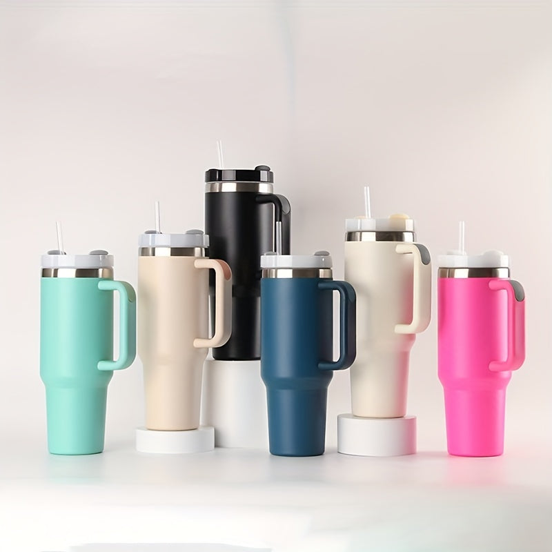 40oz Reusable Straw Tumbler Double Wall Stainless Steel Cup Vacuum Flask